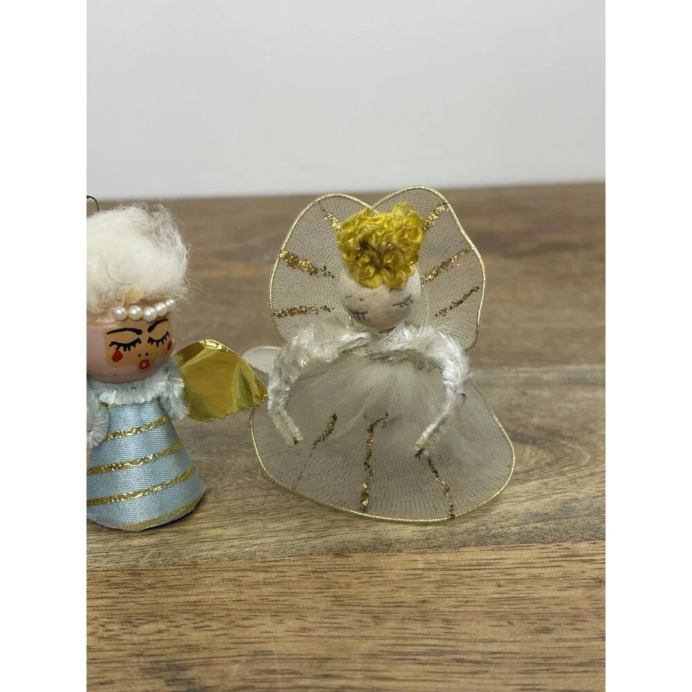3 Vintage Christmas Chenille Angel Ornaments Read